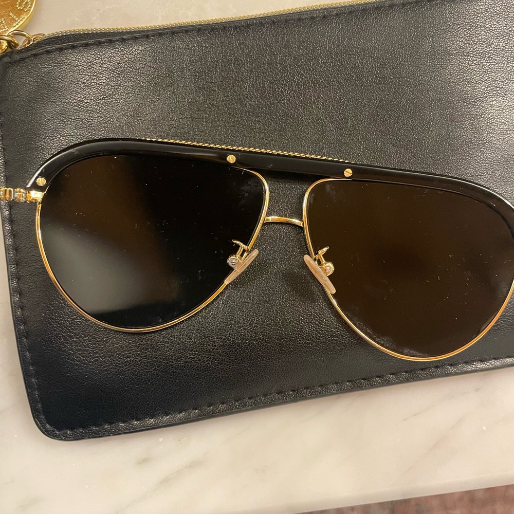 Stella McCartney Black and Gold Aviator Sunglasses